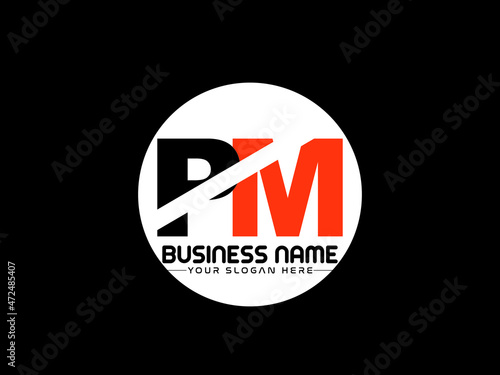 PM Logo Letter design, Unique Letter pm company logo with geometric pillar style design