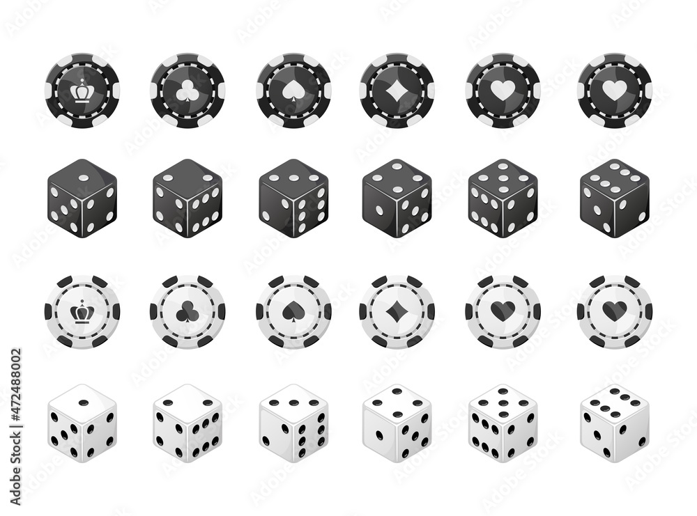 Casino, dice and poker chips. Vector illustration. Casino, dice and poker chips. Vector illustration.