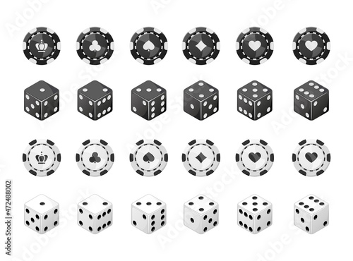 Casino  dice and poker chips. Vector illustration.