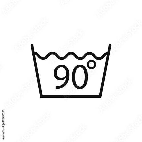 Machine wash hot 90, washing icon. Vector illustration, flat design