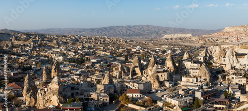 Göreme town panorama, tourist center in Cappadocia, Turkey