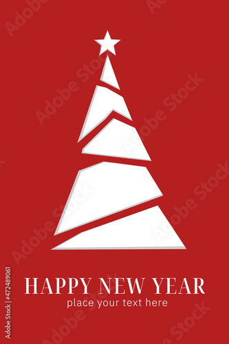 Christmas paper red card with christmas tree, Vector illustration, Christmas abstract tree design