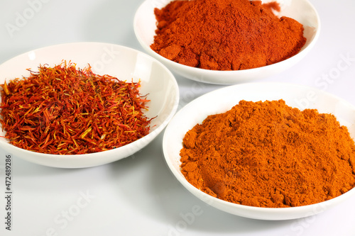 spices saffron and paprika on the table