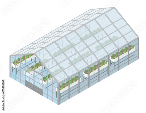 アイソメトリックスで描いたビニールハウス　白背景　立体イラスト　農業農家 greenHouse