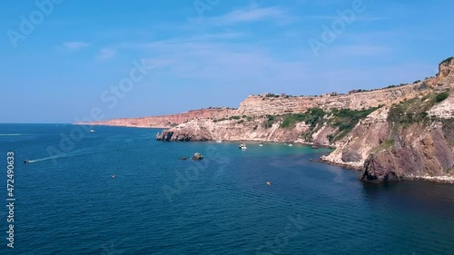 Flight over the sea near the Crimean peninsula near Cape Fiolent
