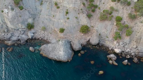 Flight over the sea near the Crimean peninsula near Cape Fiolent