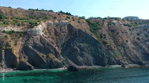 Flight over the sea near the Crimean peninsula near Cape Fiolent
