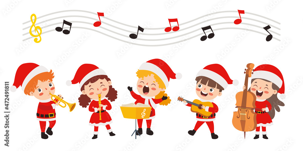 Fototapeta premium Children Playing Music In Christmas Costume
