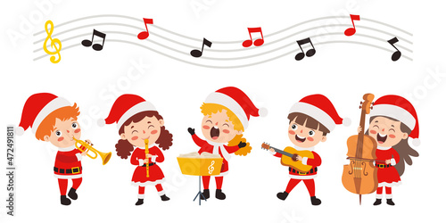 Children Playing Music In Christmas Costume