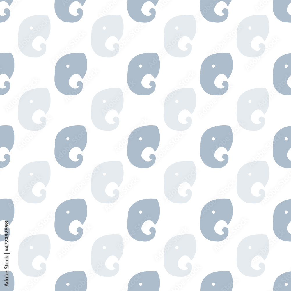 seamless repeat pattern with cute simple gray elephant heads on a white background perfect for fabric, scrap booking, wallpaper, gift wrap projects
