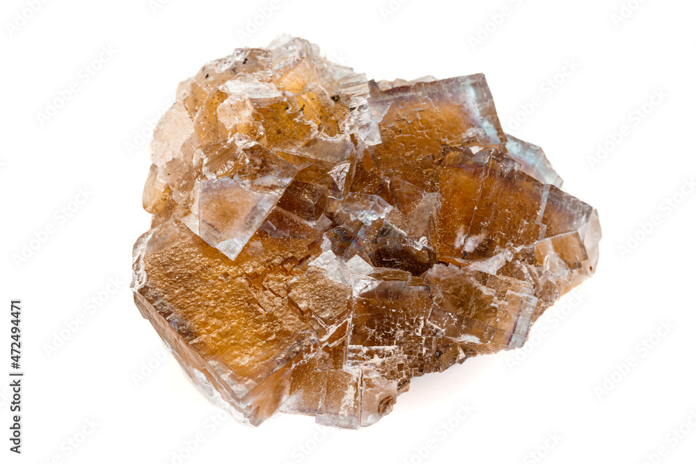 Macro stone mineral Fluorite on a white background Macro stone mineral Fluorite on a white background