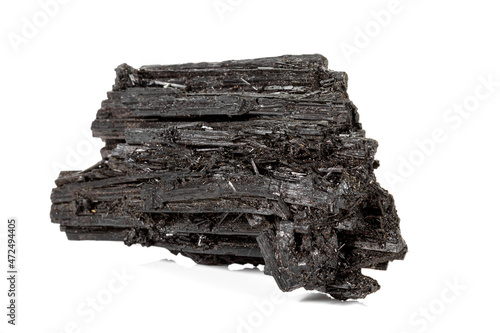 Canvastavla Macro stone black mineral tourmaline Scherl on white background