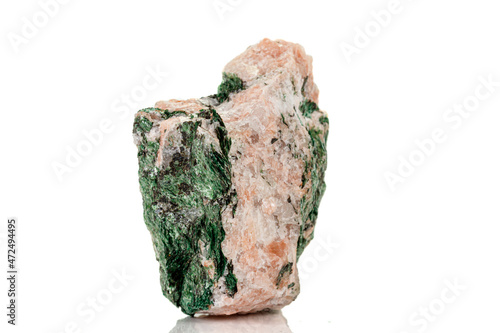 Macro mineral stone Fuchsite on a white background