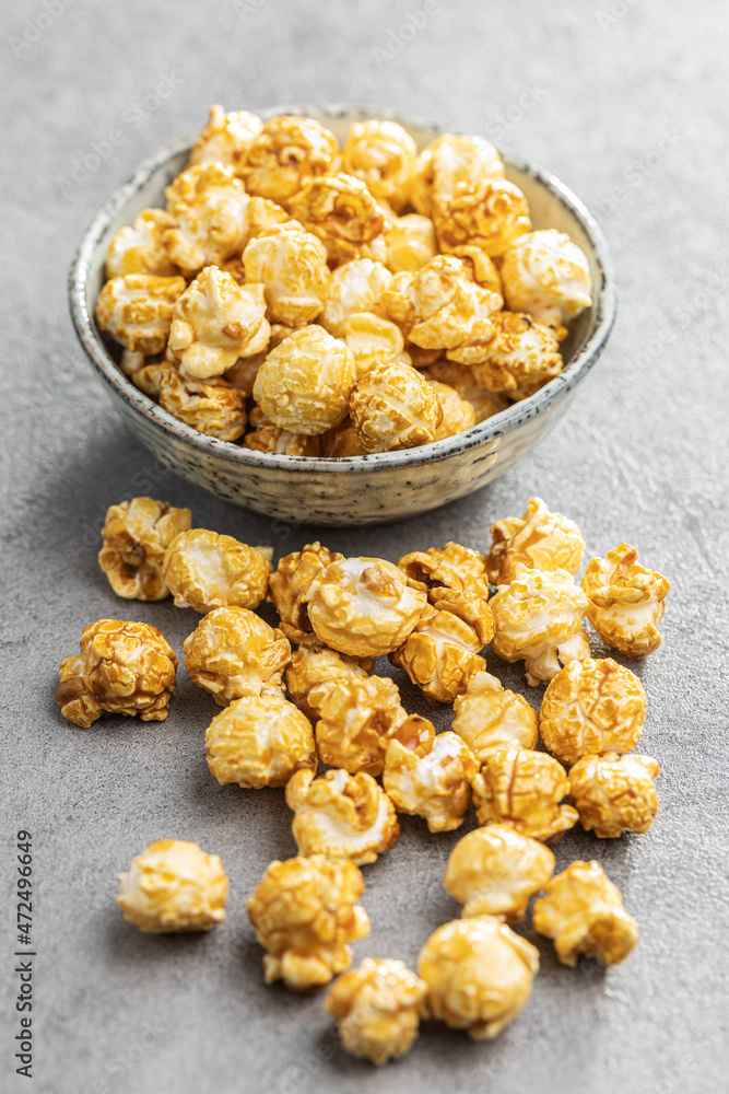Sweet caramel popcorn in bowl. Sweet caramel popcorn in bowl.