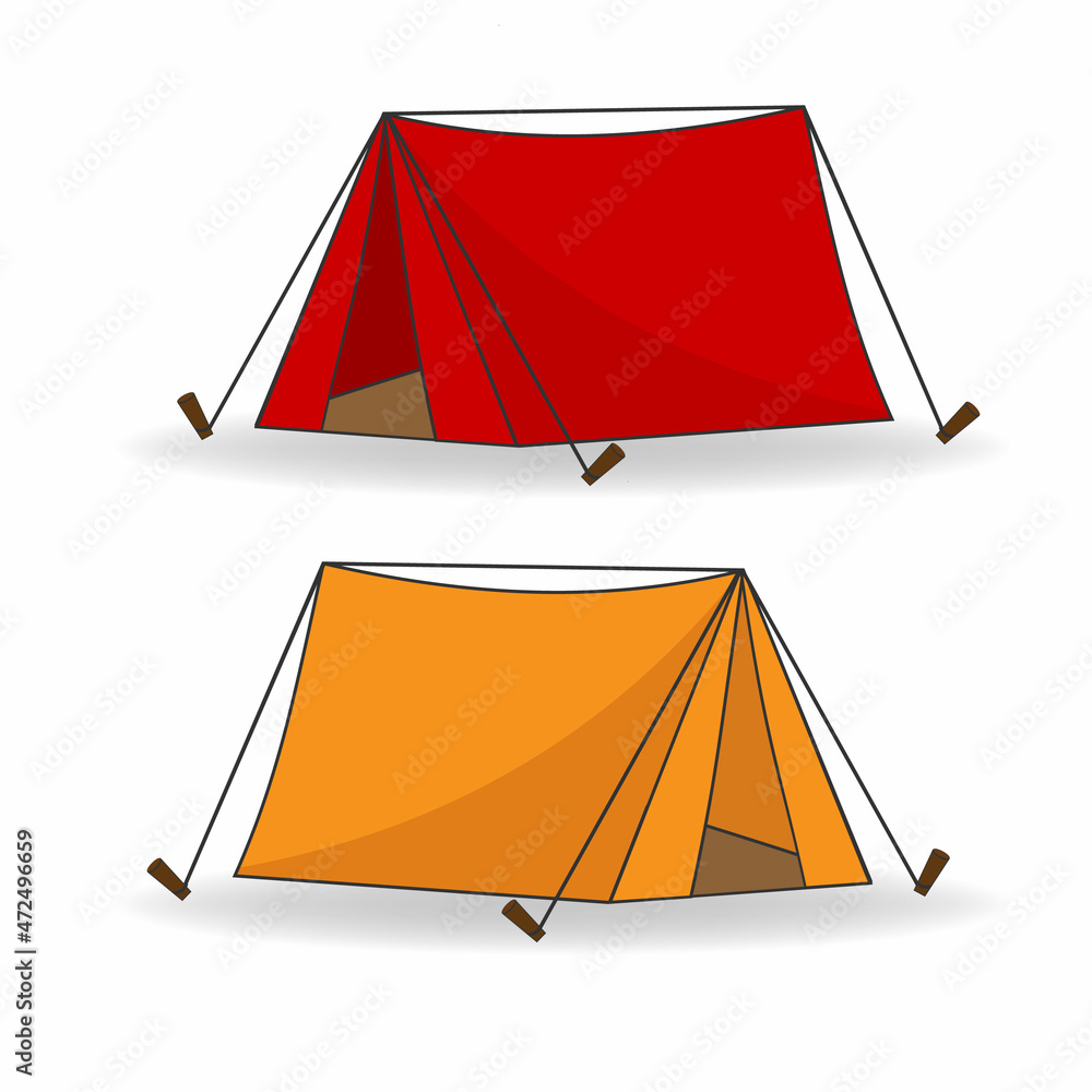 Tent. Camping tent in red and yellow color. Tourist tent