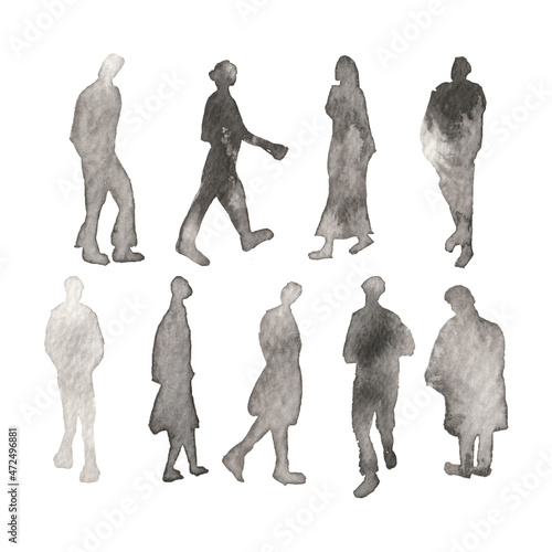 Watercolor vector set of people, shape of people 
