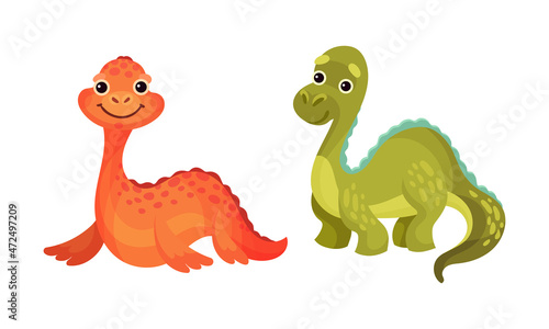 Cute funny baby dinosaurs set vector illustration on white background