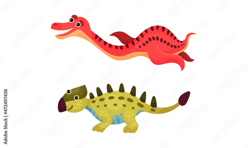 Cute adorable baby dinosaurs set vector illustration on white background Cute adorable baby dinosaurs set vector illustration on white background