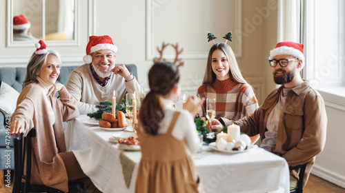 Little girl recites Christmas poem to multi-generation family during Xmas dinner