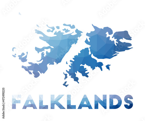 Low poly map of Falklands. Geometric illustration of the country. Falklands polygonal map. Technology, internet, network concept. Vector illustration. photo