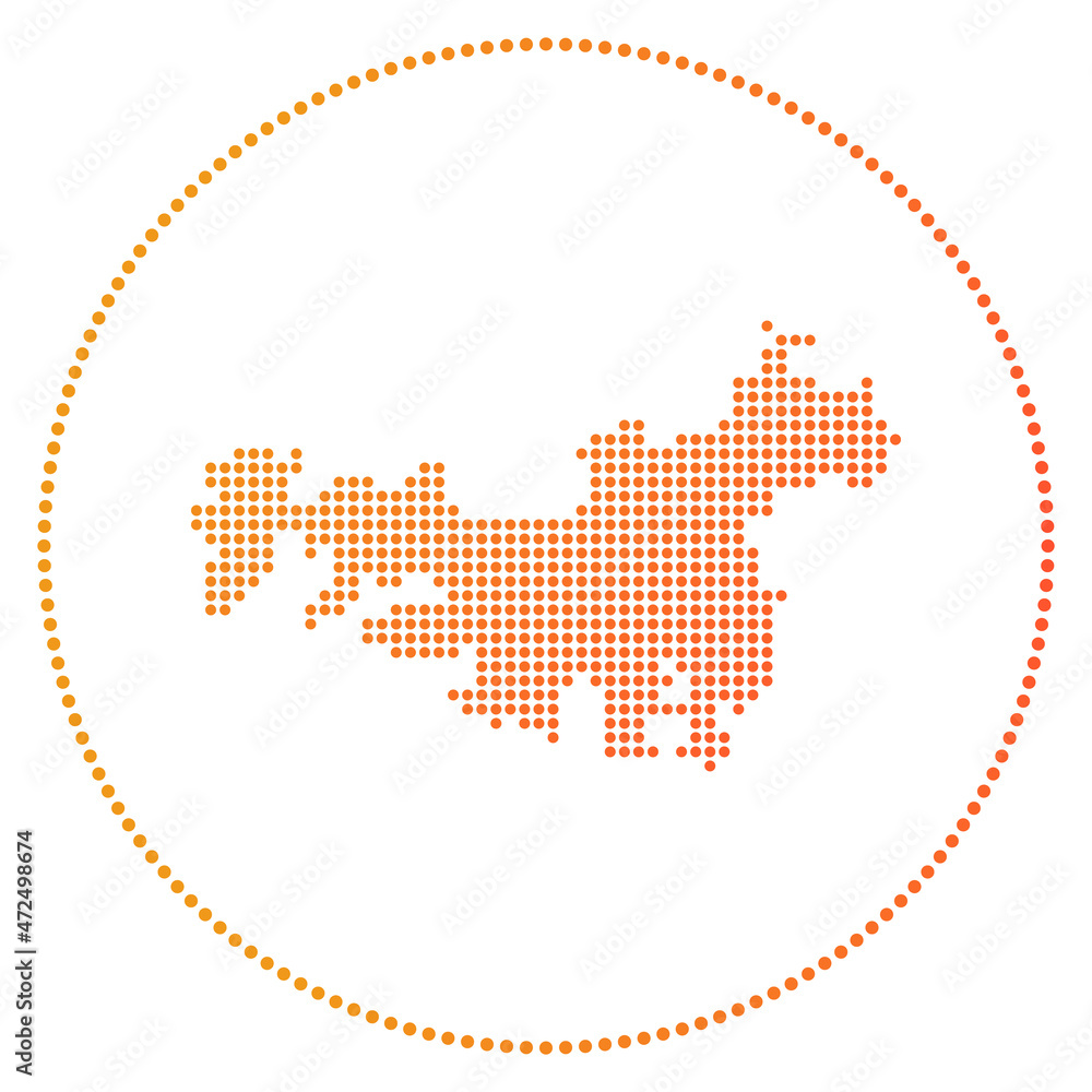 Fototapeta premium Waiheke Island digital badge. Dotted style map of Waiheke Island in a circle. Tech icon of the island with gradiented dots. Vibrant vector illustration.