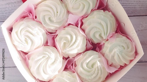 Wallpaper Mural Gift box with tasty homemade Zefir- type of soft confectionery made by whipping fruit and berry purée Torontodigital.ca