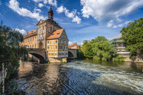 Scenic summer view of the Old Town architecture with City Hall building in Bamberg, Germany