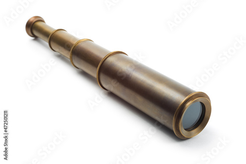 Antique naval spyglass telescope on a white background photo