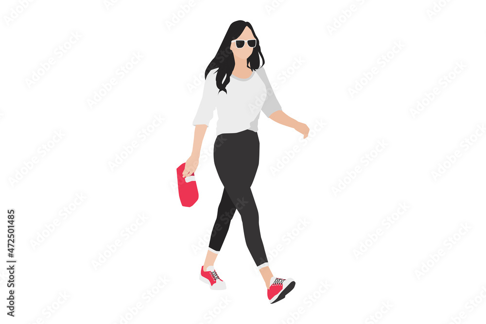Vector illustration of casual minimalist women walking on the sidewalk