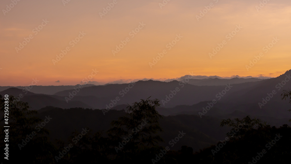 Mountain landscape in the time before sunrise