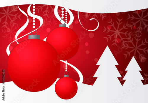 Fondo de navidad con bolas de navidad rojo y fondo rojo.