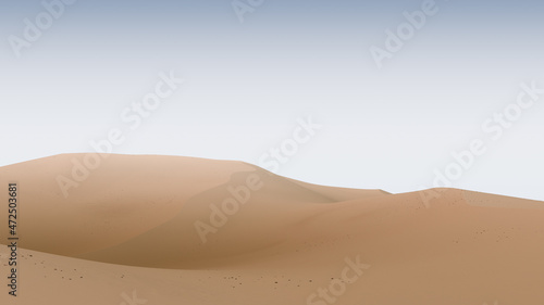 Pale dune and blue sky. Desert dunes landscape with contrast skies. Minimal abstract background. 3d rendering