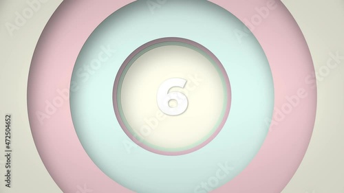 Modern abstract 10 seconds animated countdown timer with moving concentric circles, pastel colors, 4K