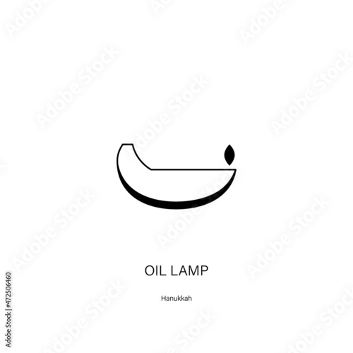 Hanukkah oil lamp icon. Ancient clay device for producing light. Line style vector in black on white background. Can be used for logos, banners, flyers, stickers, posters, greeting cards, decoration