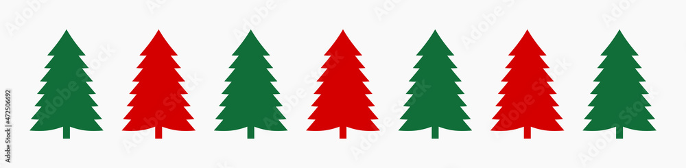 Fototapeta premium Christmas trees red and green border.