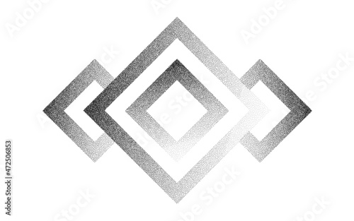 Rhombus frames grain pattern background. Black noise dots rhomb. Sand grain effect. Dots grunge banner. Abstract noise ornament pattern. Stipple circles dotwork texture. Dotted frame vector