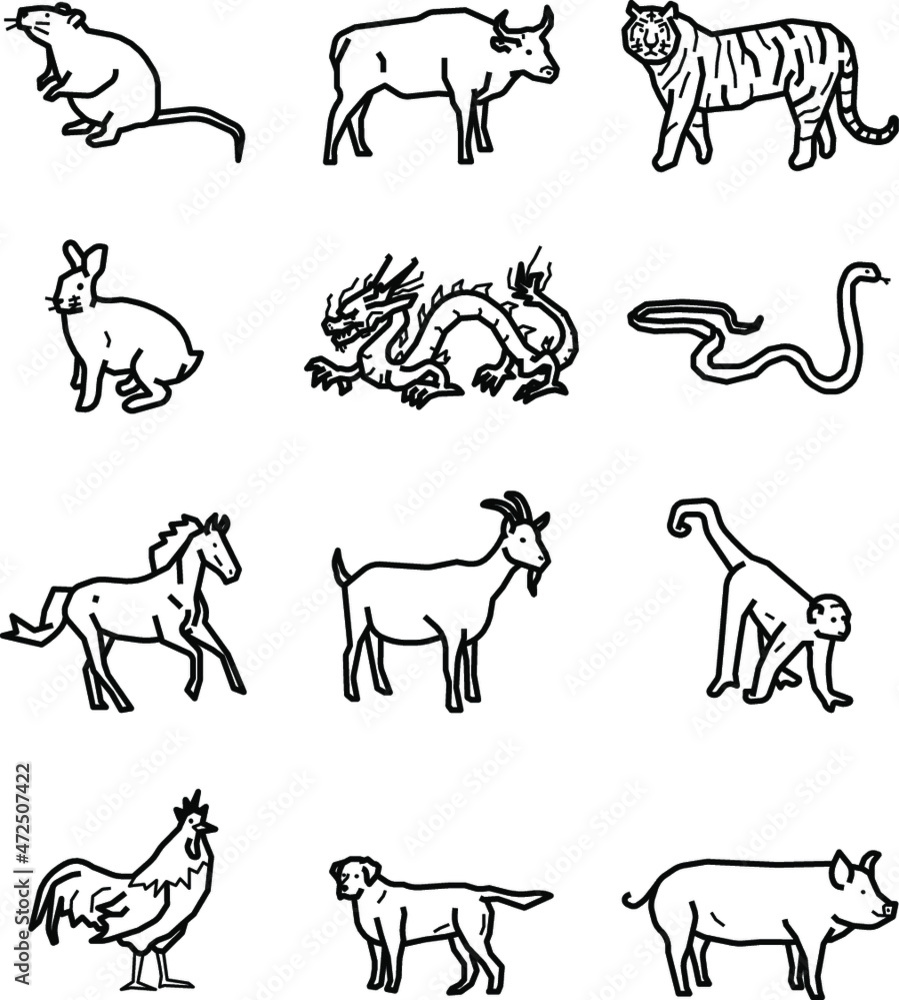 12 Chinese zodiac animal signs icon set Stock Vector | Adobe Stock