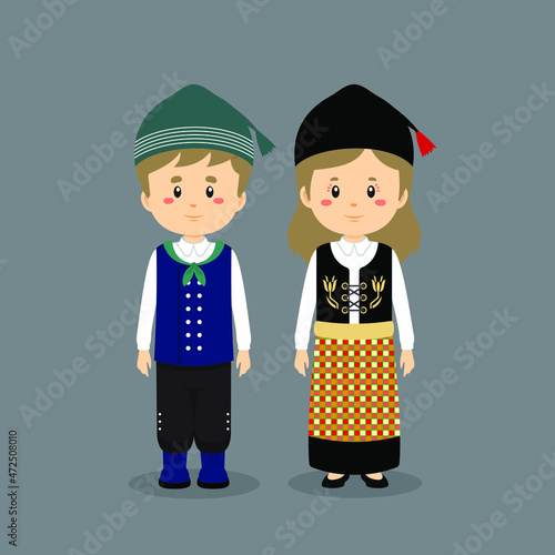 Couple Character Wearing Iceland National Dress