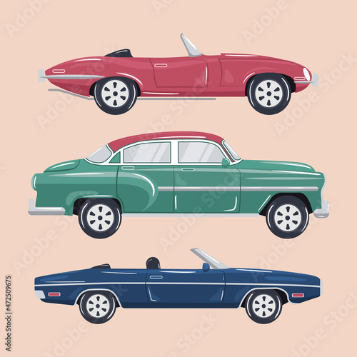 set of small vintage style cars