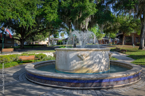 Donnelly park fountain in downtown Mount Dora, Florida photo
