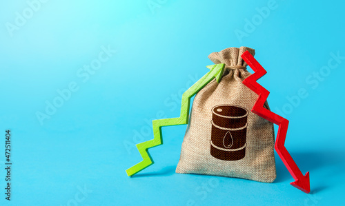 Canvas Print Bag with oil barrel and up down arrows