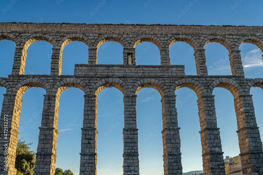 View of the Aqueduct of Segovia in Spain. View of the Aqueduct of Segovia in Spain.