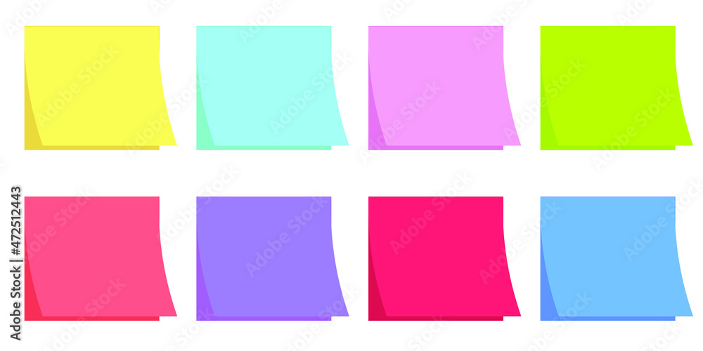 Realistic sticky notes isolated with real shadow on white background. Square sticky paper reminders with shadows, paper page mock up.
