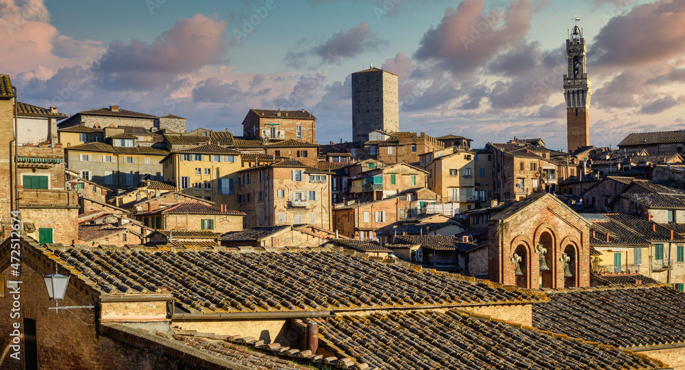 Fototapeta premium View over the roofs of the Siena Old town, Italy