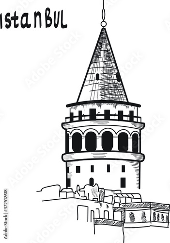 Istanbul galata tower, turkey architecture vector sketch vector isolated illustration on bright background. Concept for logo, print, cards 