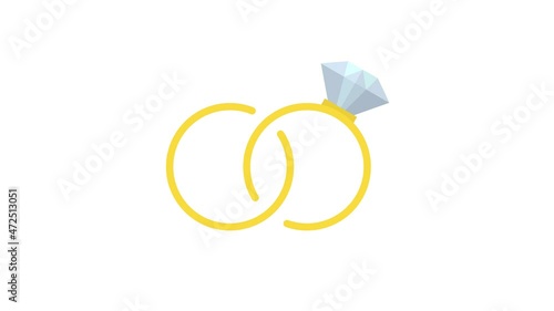 Animation of  Wedding rings icon. Wedding symbol on  green background happy valentine's day  4K video love sign.