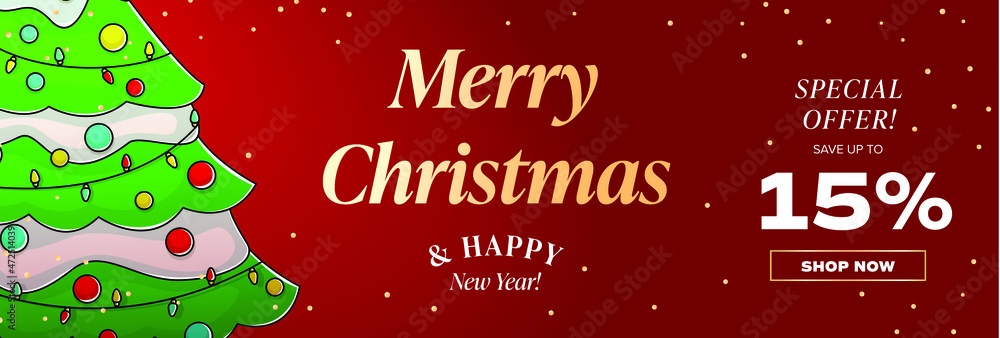 Merry christmas. happy new year. banner. sale. 15 discount. 15 promotion. 15% Merry christmas. happy new year. banner. sale. 15 discount. 15 promotion. 15%