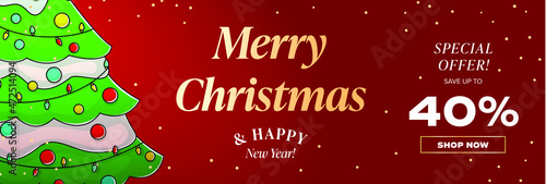 Merry christmas. happy new year. banner. sale. 40 discount. 40 promotion. 40%