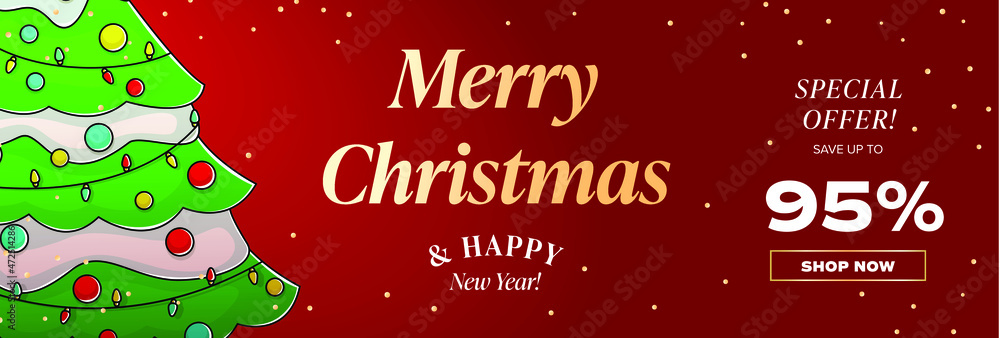 Merry christmas. happy new year. banner. sale. 95 discount. 95 promotion. 95% Merry christmas. happy new year. banner. sale. 95 discount. 95 promotion. 95%