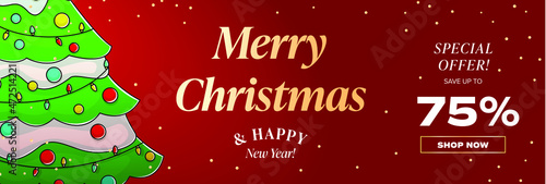Merry christmas. happy new year. banner. sale. 75 discount. 75 promotion. 75%